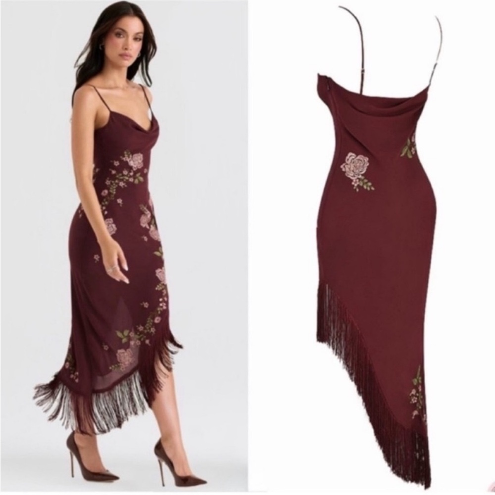 ❤️‍🔥Firm Price❤️‍🔥House of CB ELOISA Wine Embroidered Midi Dress - Picture 3 of 15